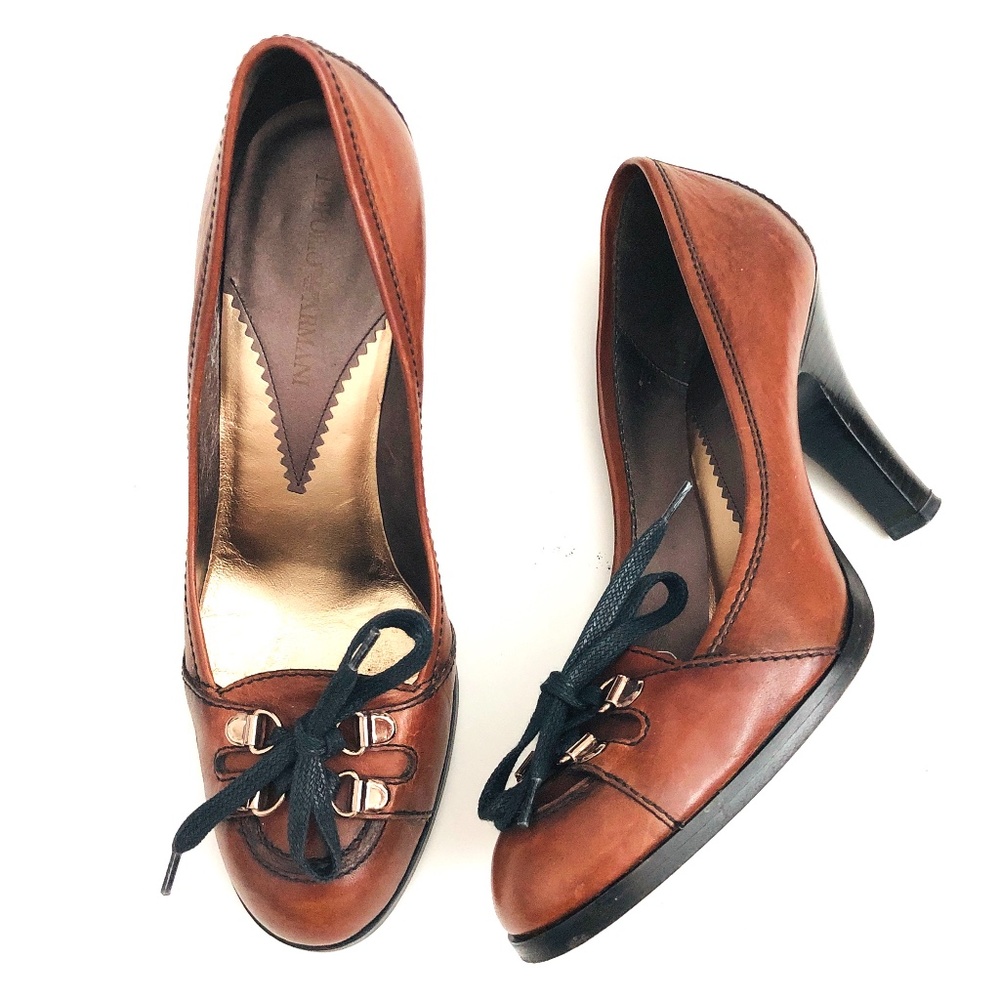 Italian Emporio Armani Leather Heel Loafers Shoes